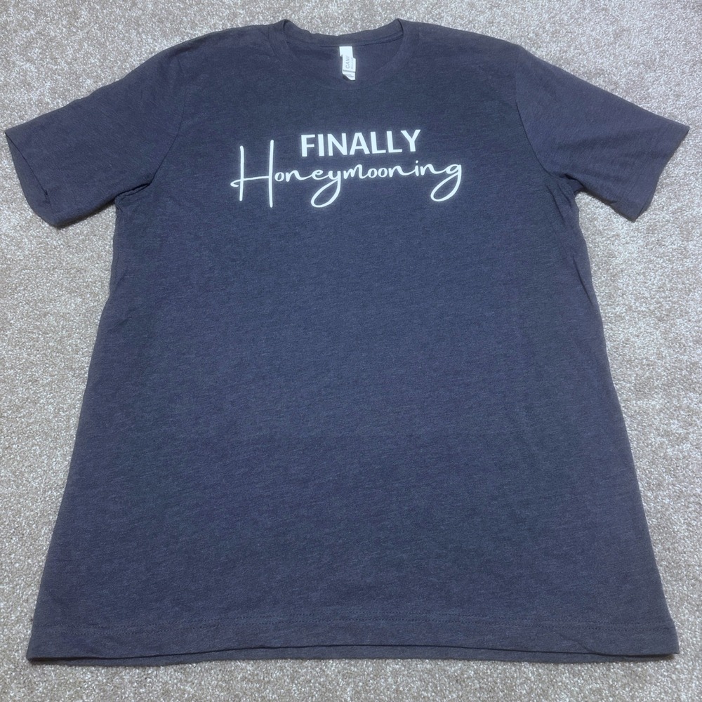 Bella Canvas Unisex L Finally Honeymooning Graphic Tee Gray Wedding Vacation